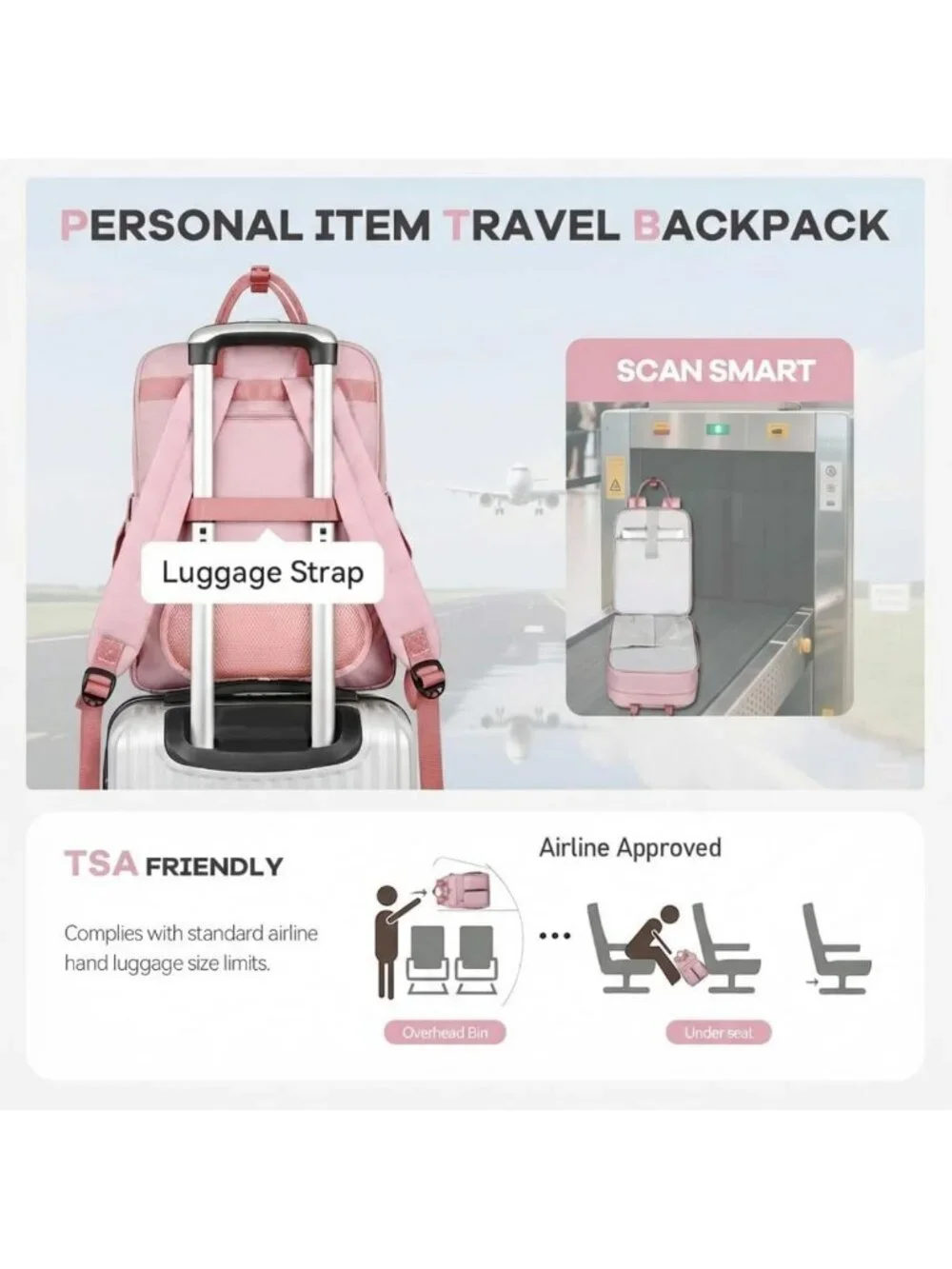 Stylish Pink College Laptop Backpack for Women, Fits 15.6